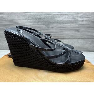 Marc Fisher Womens Zig Black Wedge Sandals Shoes 10 M